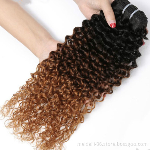 Hot Selling Brazilian Kinky Curly Hair Weave Ombre Color, Wholesale Virgin Human Hair Extension Bundles